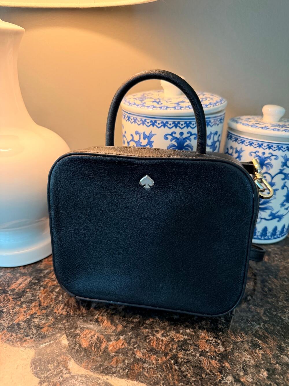 Kate Spade Top Handle Black Maddy Camera Bag Leather Crossbody Purse Black